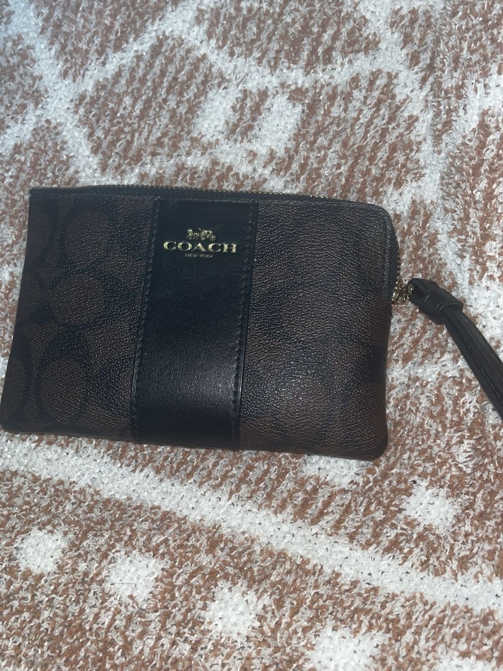 Coach Brown & Black Signature Leather Wristlet